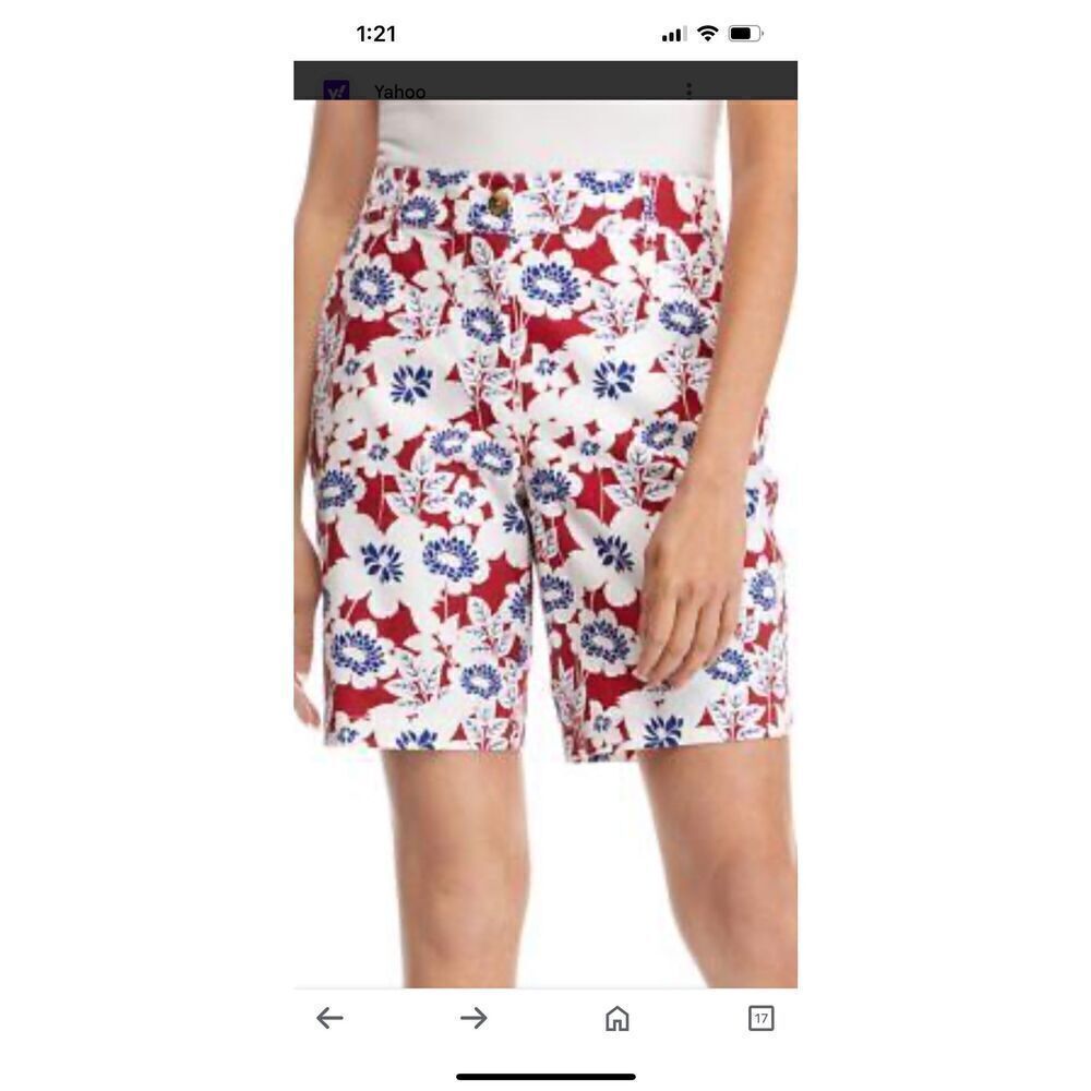 Kim Rogers Sz 6 Cotton Floral Shorts Red White Blue